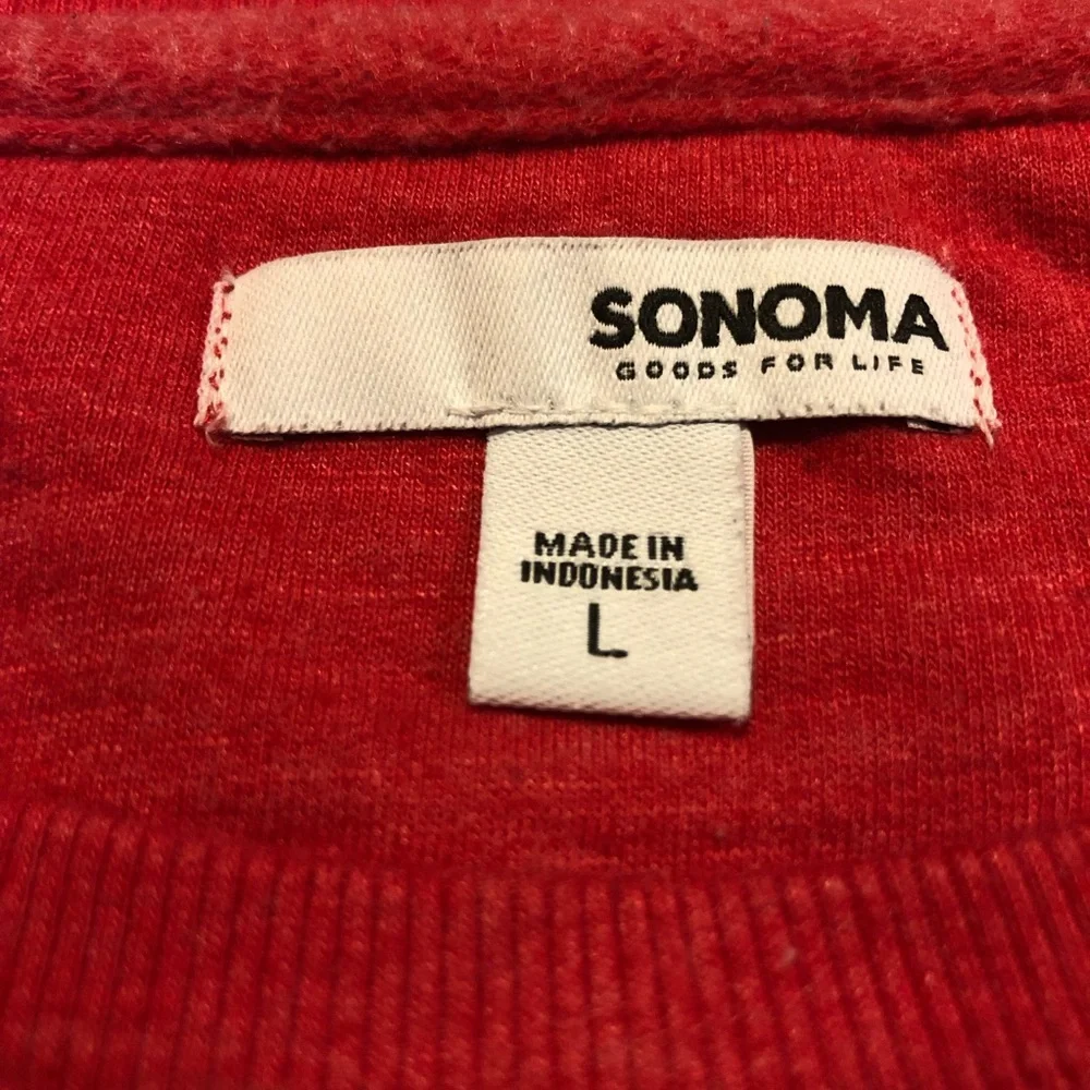 Sonoma Women’s Long Sleeve ski country Pullover Stretch Red Graphic Sweatshirt L